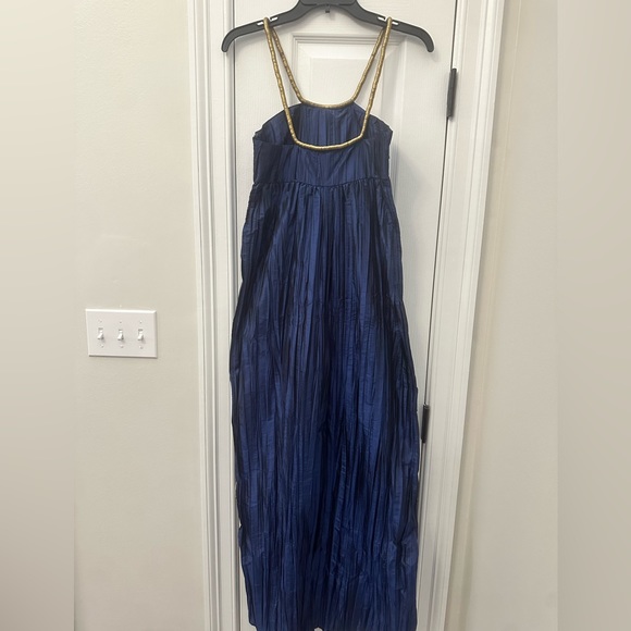 Calypso St. Barth Navy Blue Silk Pleated Maxi Dress 2 - Picture 6 of 8